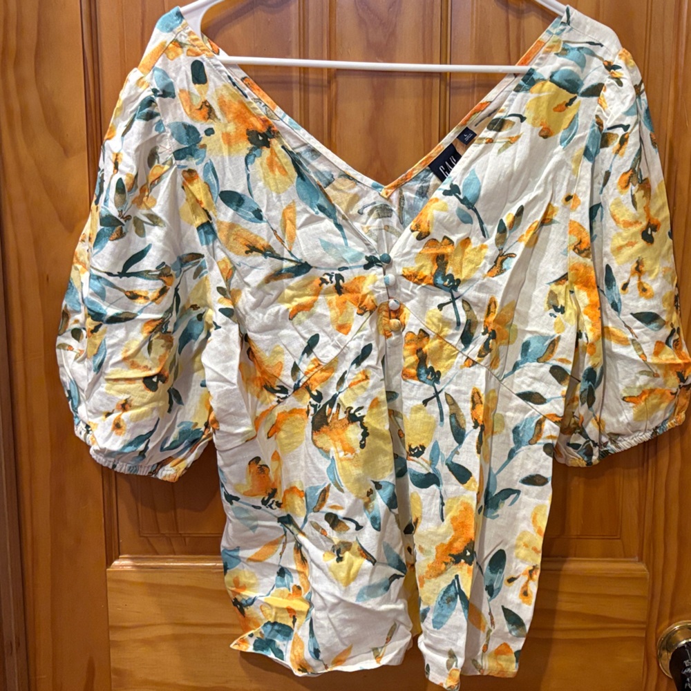 GAP Yellow and Green Floral Blouse